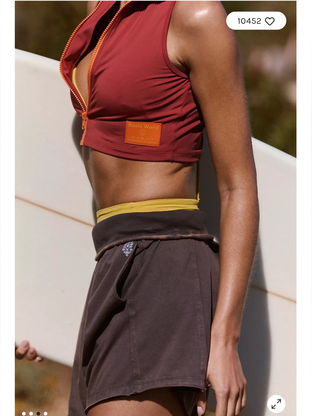 Free People Athletic Shorts in Brown with Yellow Waistband - Picture 1 of 6
